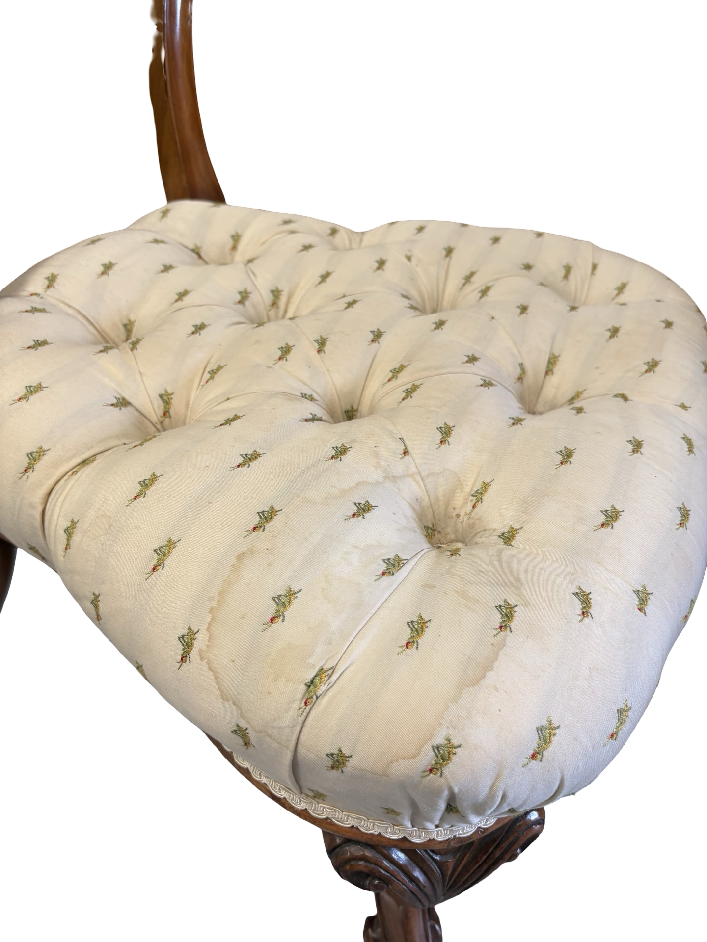 Beautiful carved Upholstered Walnut Victorian Ladies Bedroom Chair