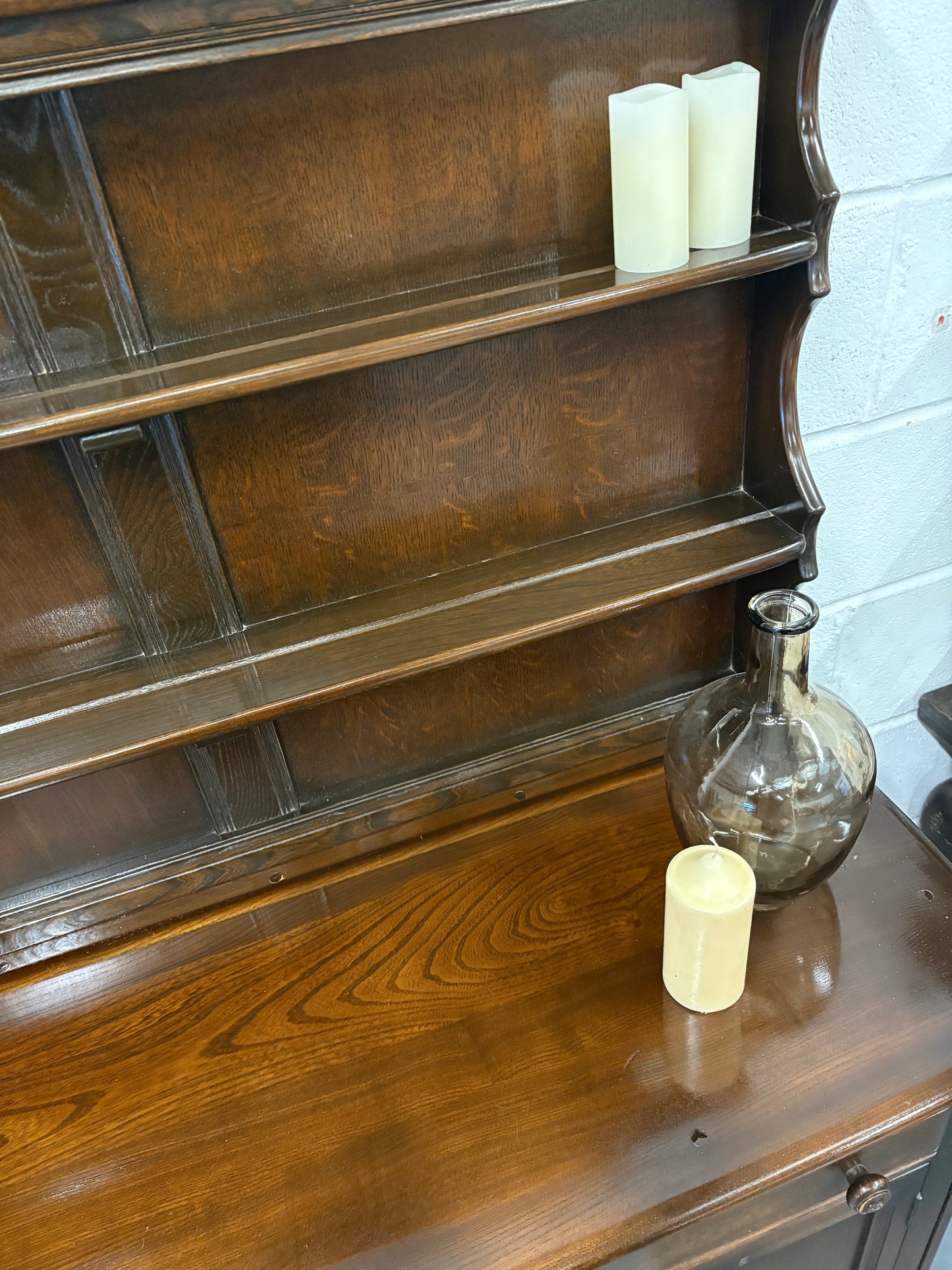 A vintage ERCOL Old Colonial dresser two drawers cupboards plate rack kitchen storage