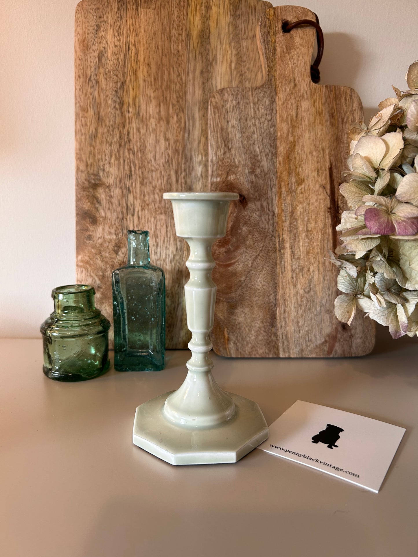 Vintage Style Green Enamel Candle stick holder