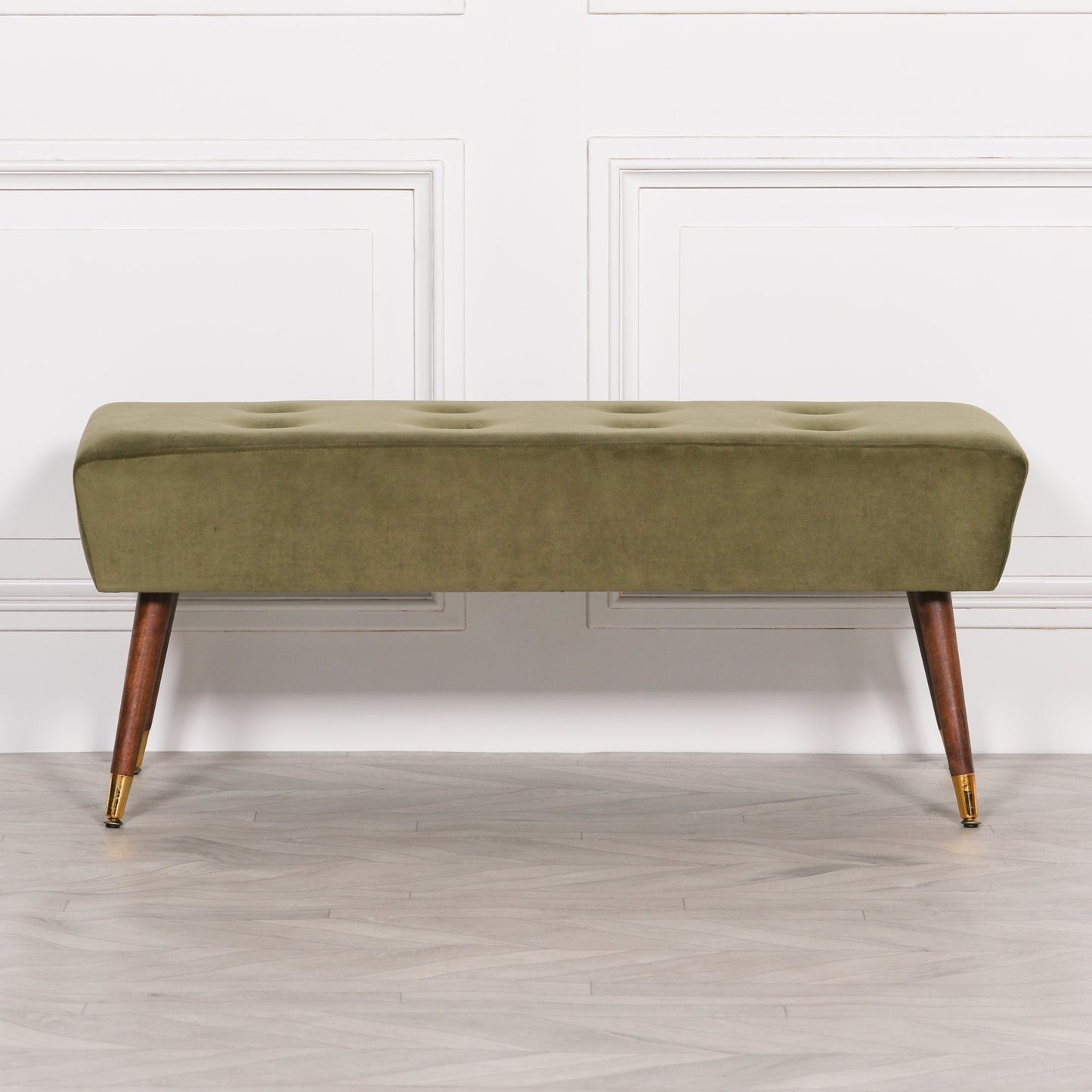 Olive Green Retro Mid Century Style Buttoned Stool Bench Seat