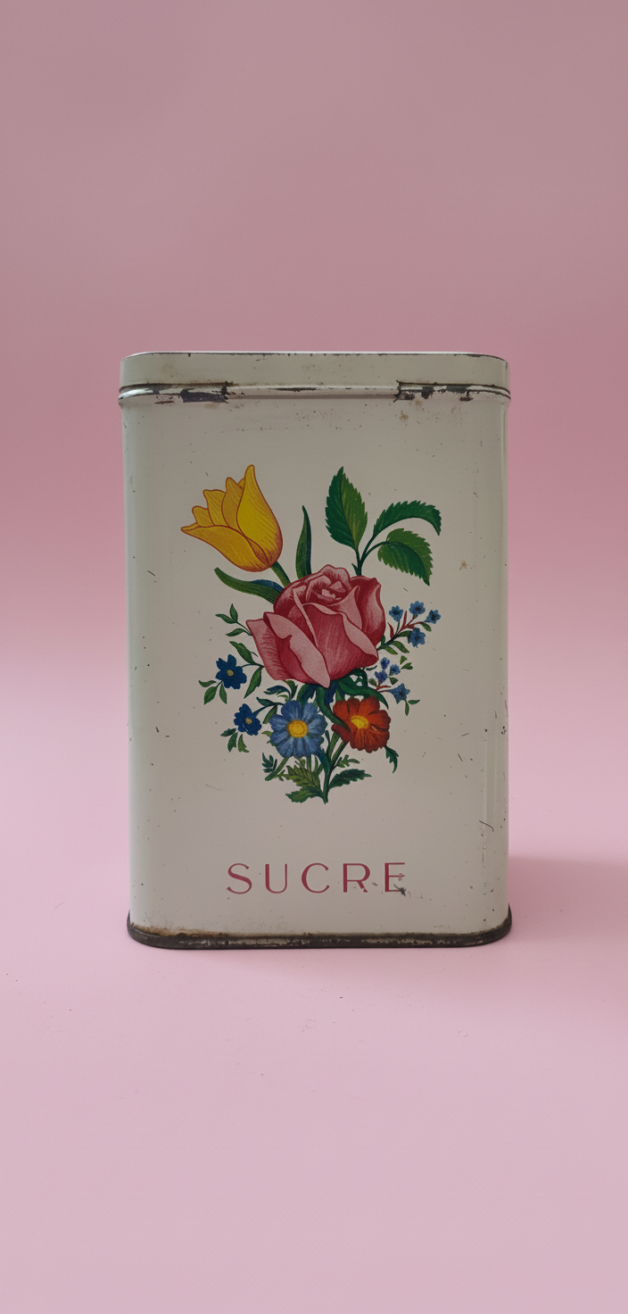 Set of 5 French Metal Storage Cannisters Floral Design 1920’s