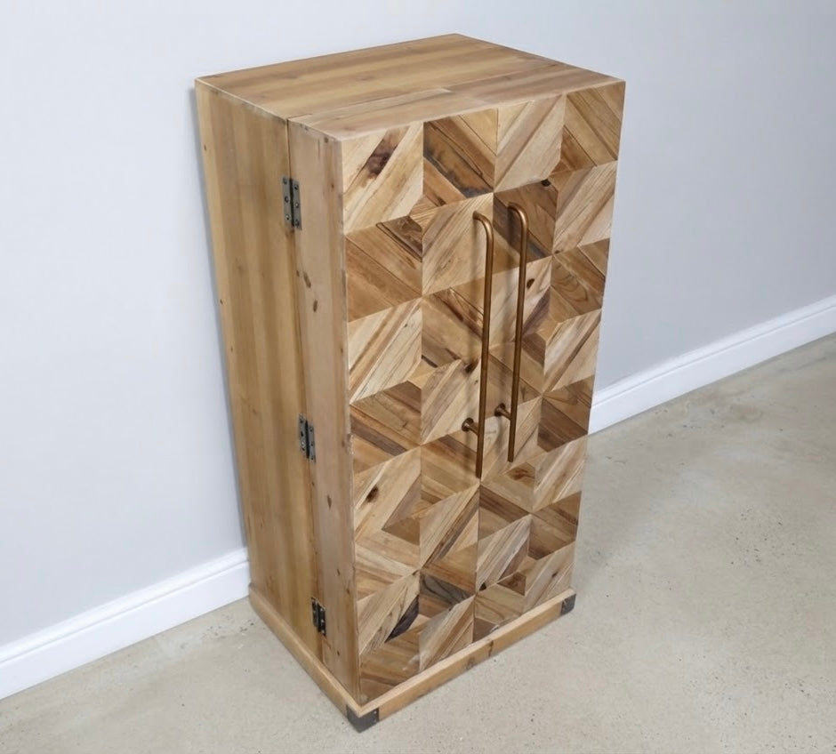 Wine Drinks Glasses Storage Cabinet side table in Light Fir Wood Geometric Design