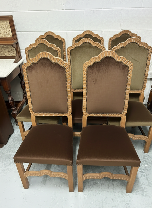 Set of Eight Light brown 20th century upholstered dining chairs