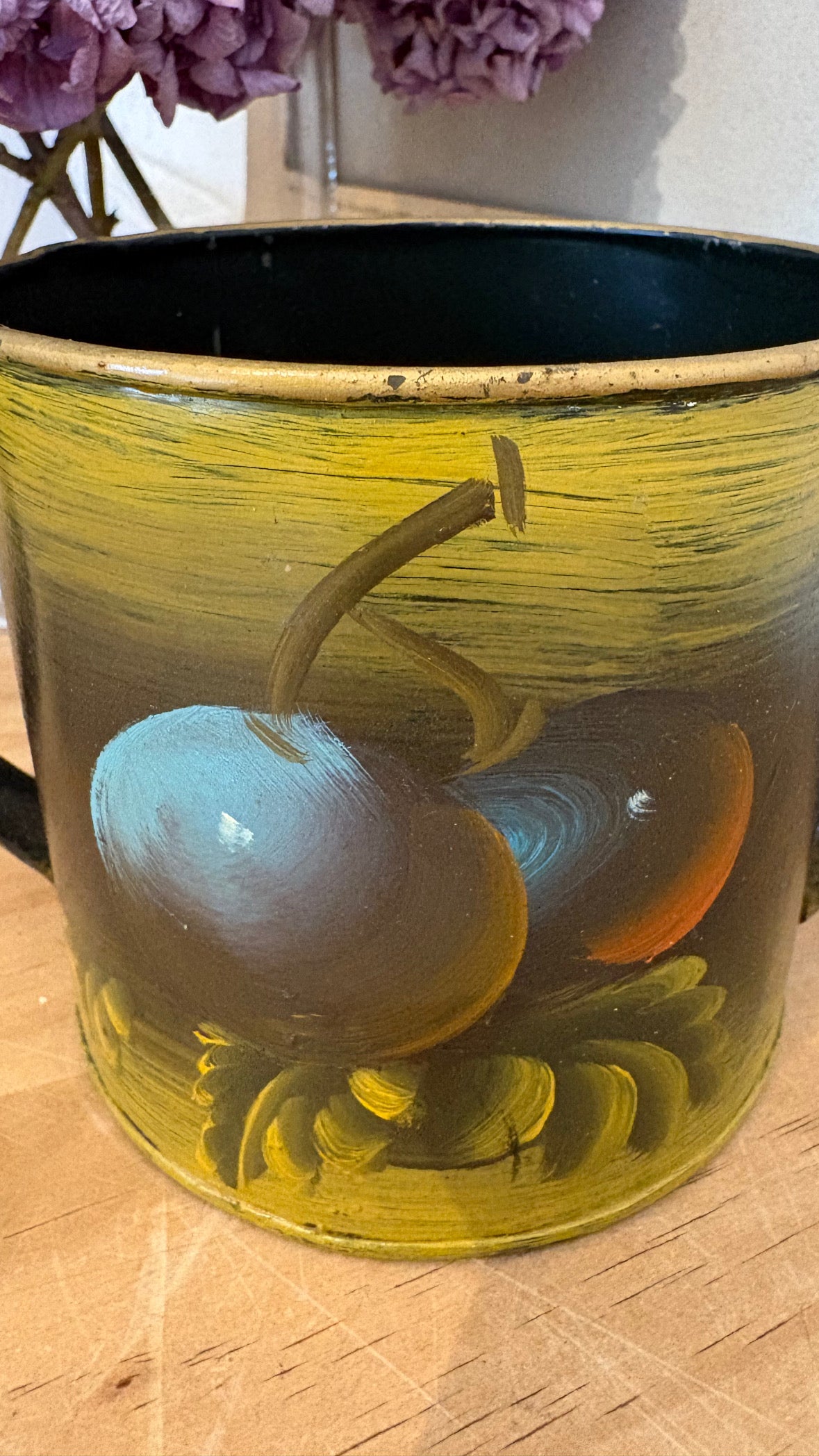 Vintage metal hand painted watering can plant pot