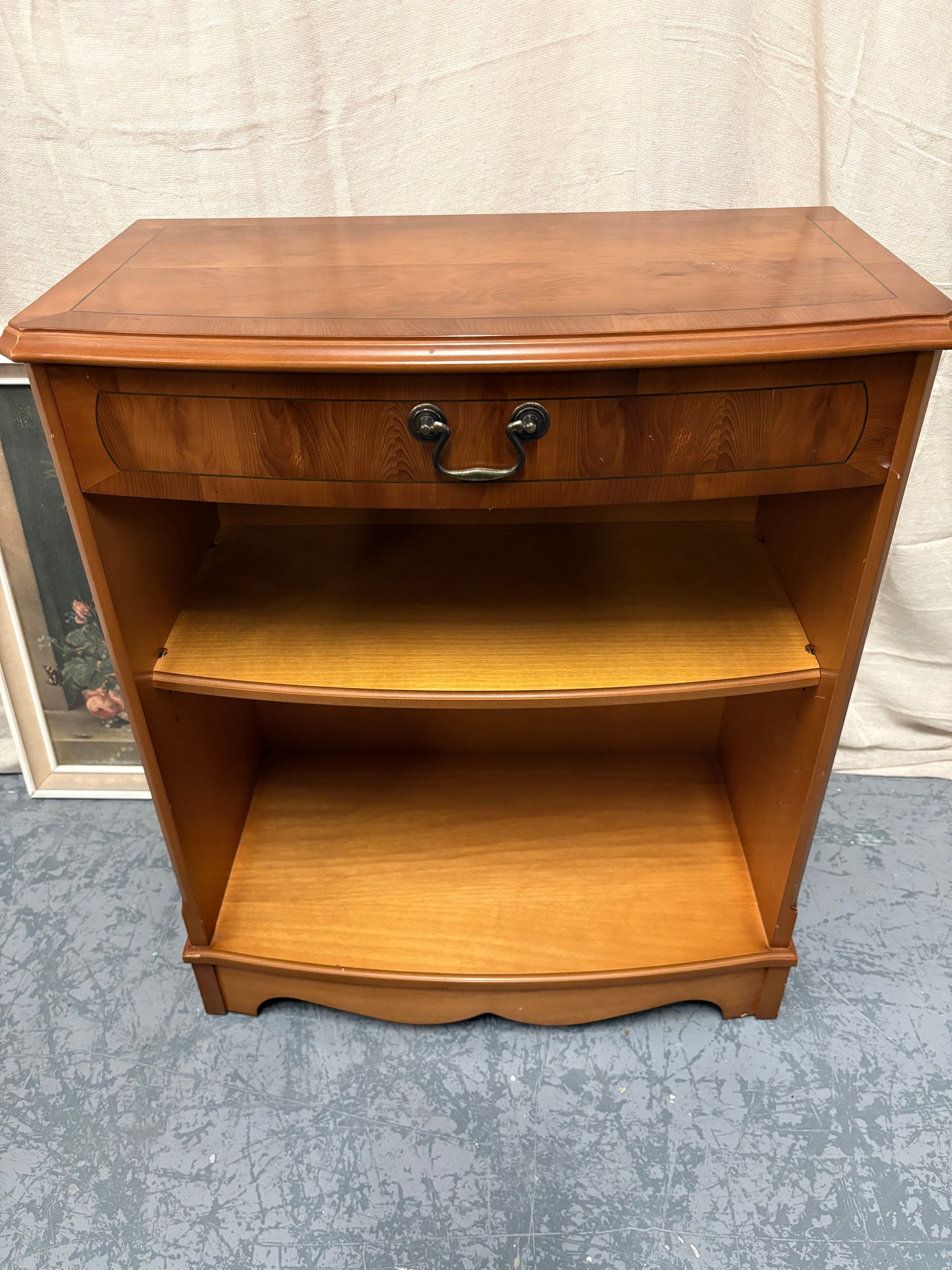 Small Bow Fronted Yew wood Vintage Side Cabinet Shelf Storage Unit