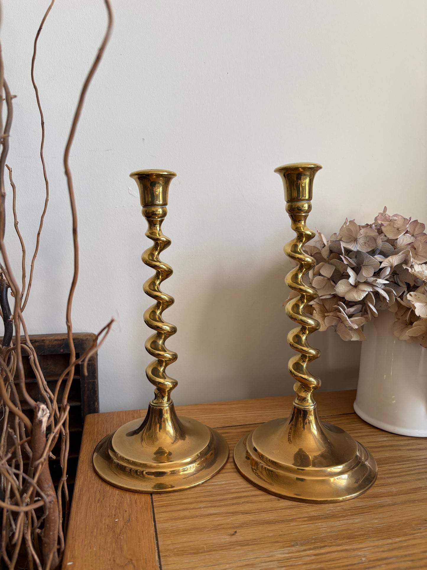 Pair of Traditional Vintage brass candlestick holders