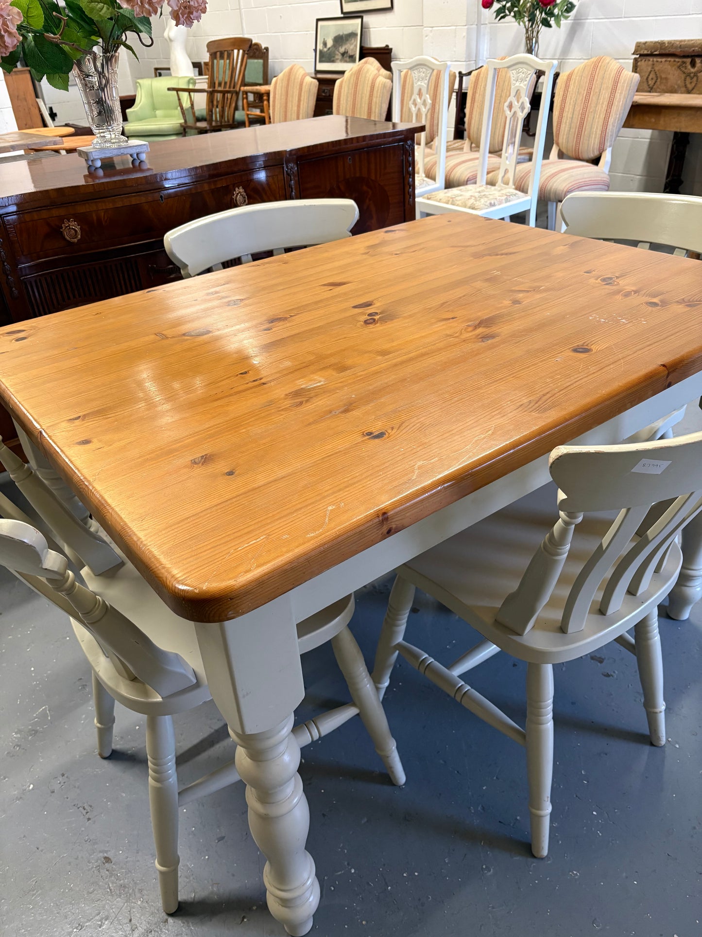 Pine Farmhouse four seater kitchen table & chairs thick wooden top chunky