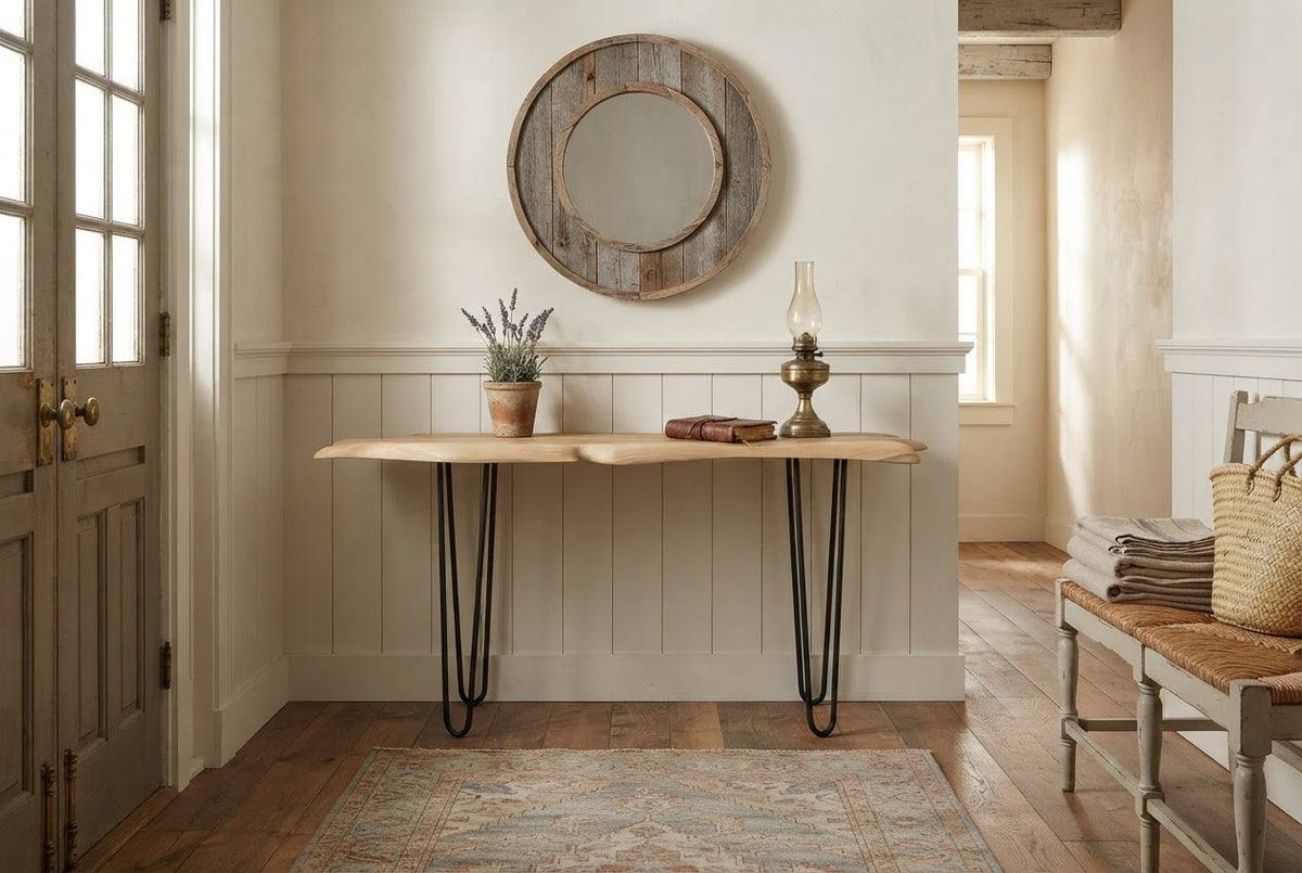 Natural Live Edge Rustic Wooden Acacia wood console table / Desk with Hairpin legs