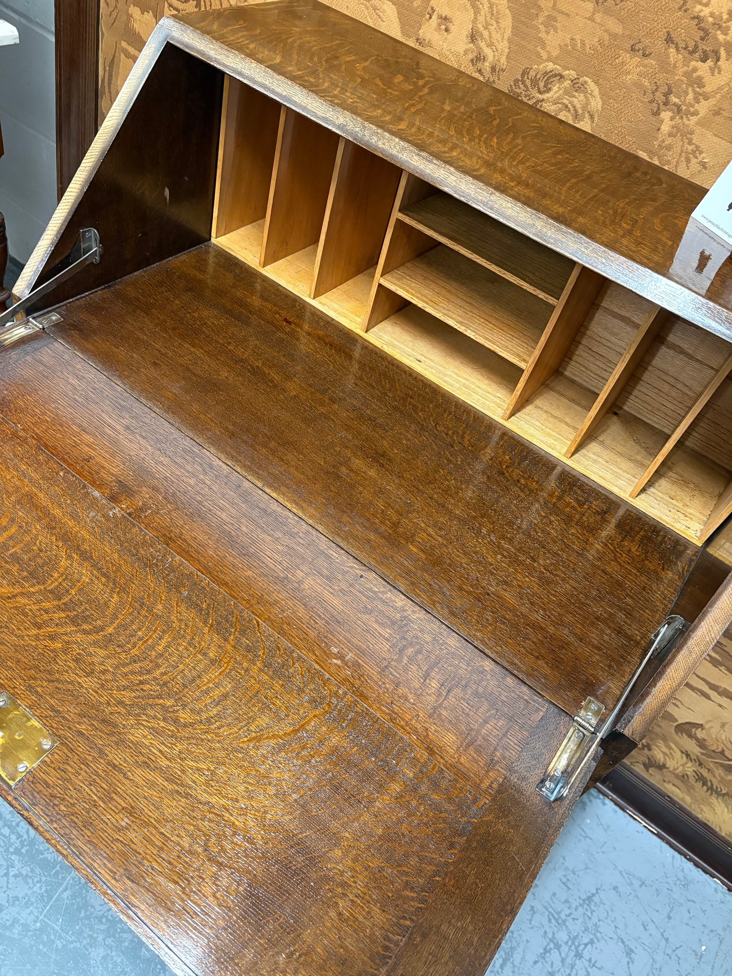 Vintage Fold down Oak bureau writing desk drawers Superb item