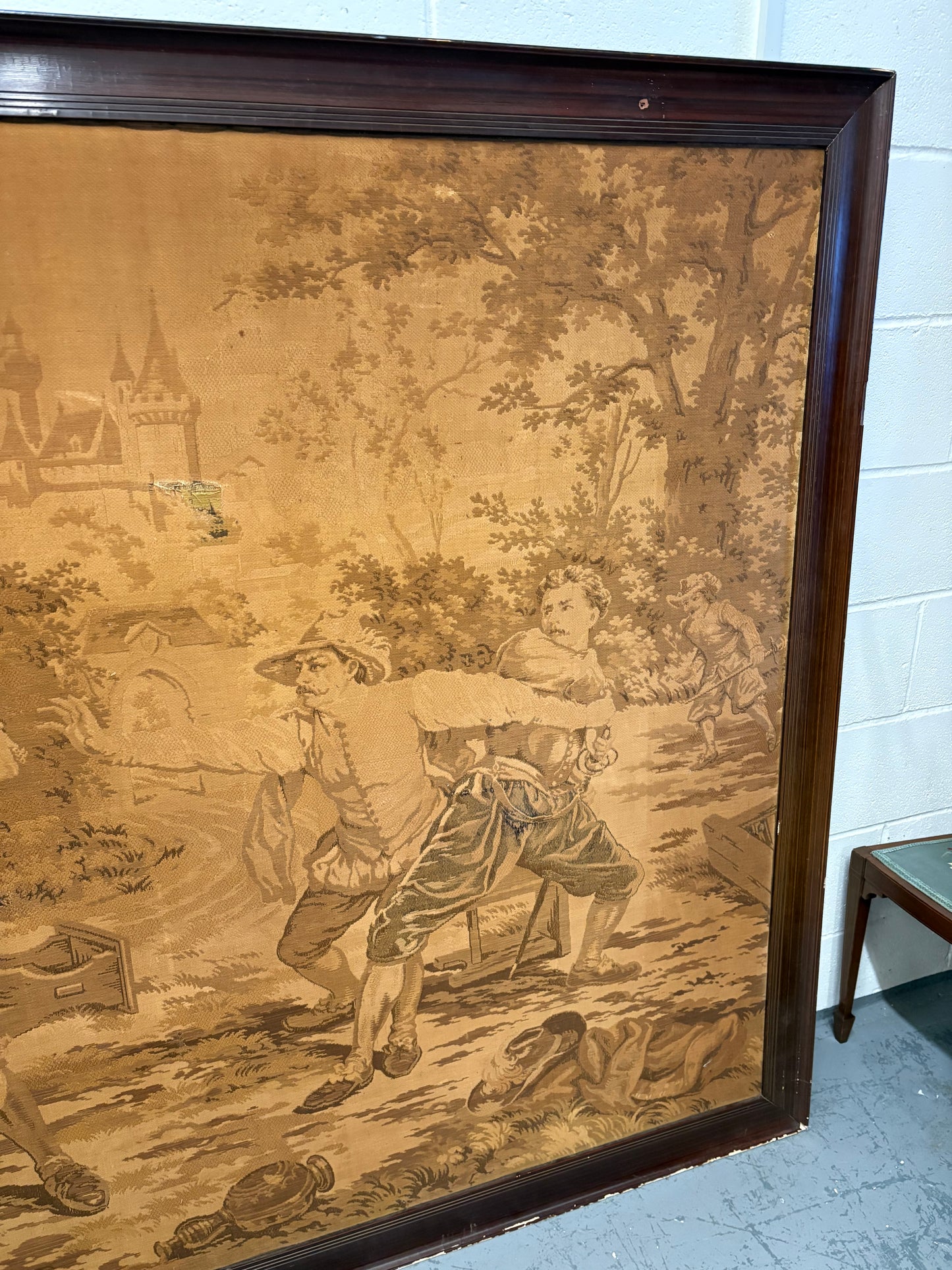 Impressive Large Decorative French tapestry in a Black Painted Frame