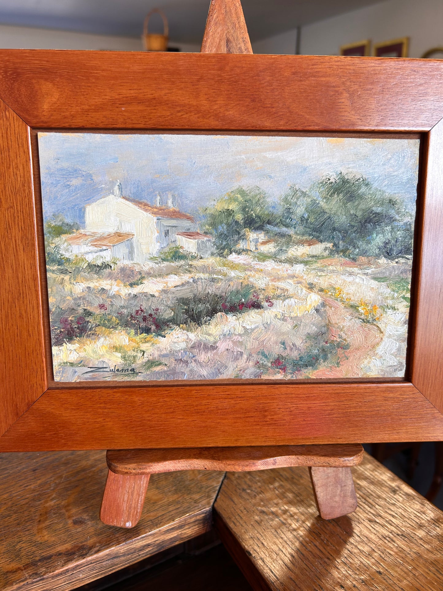 Beautiful Vintage Signed Framed Oil on Board Landscape Scene