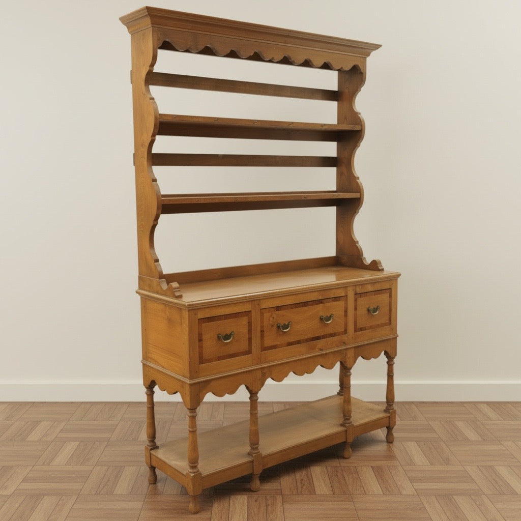 Country House Georgian design elm dresser with plate rack.