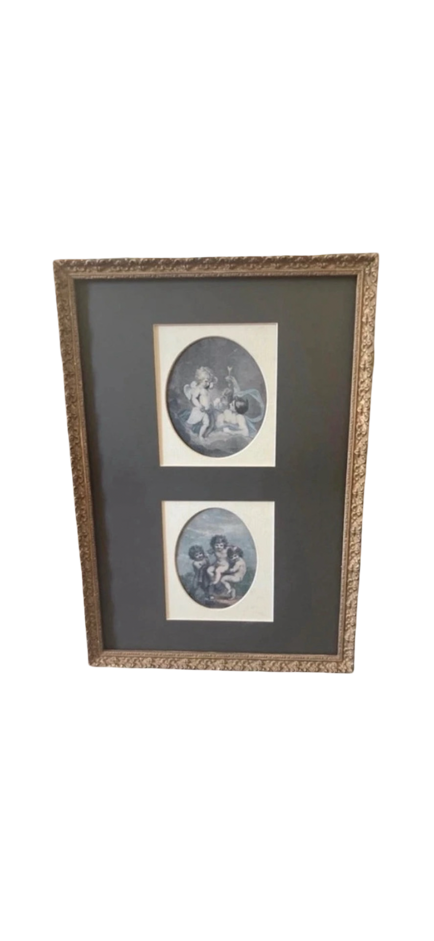 Beautiful vintage cherub putti pictures in an ornate gold gilt frame
