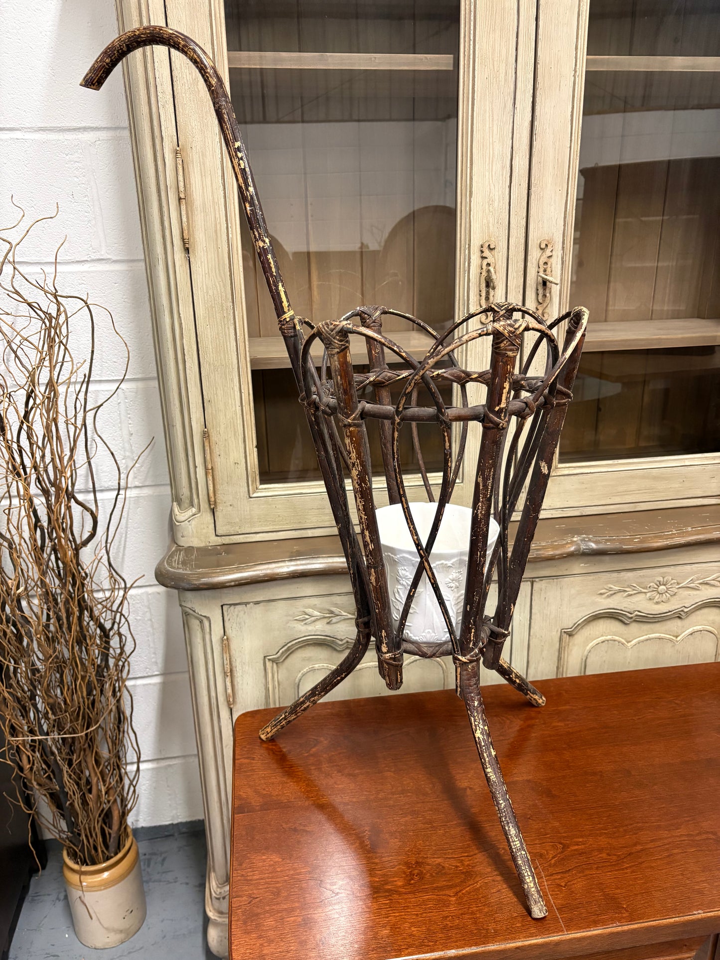 Vintage Bamboo Retro Umbrella Hall Plant Display Stand Unique Item