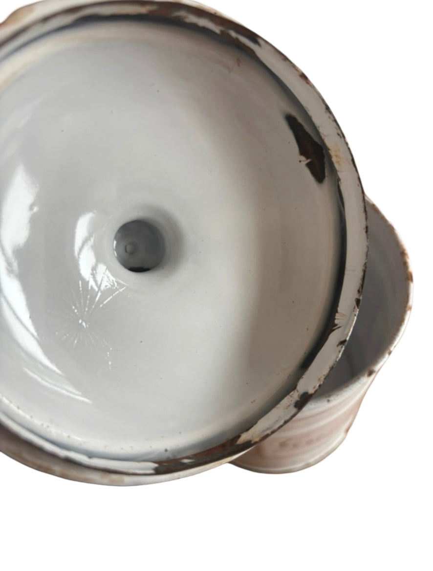 A Vintage white French enamel sugar canister chippy shabby original
