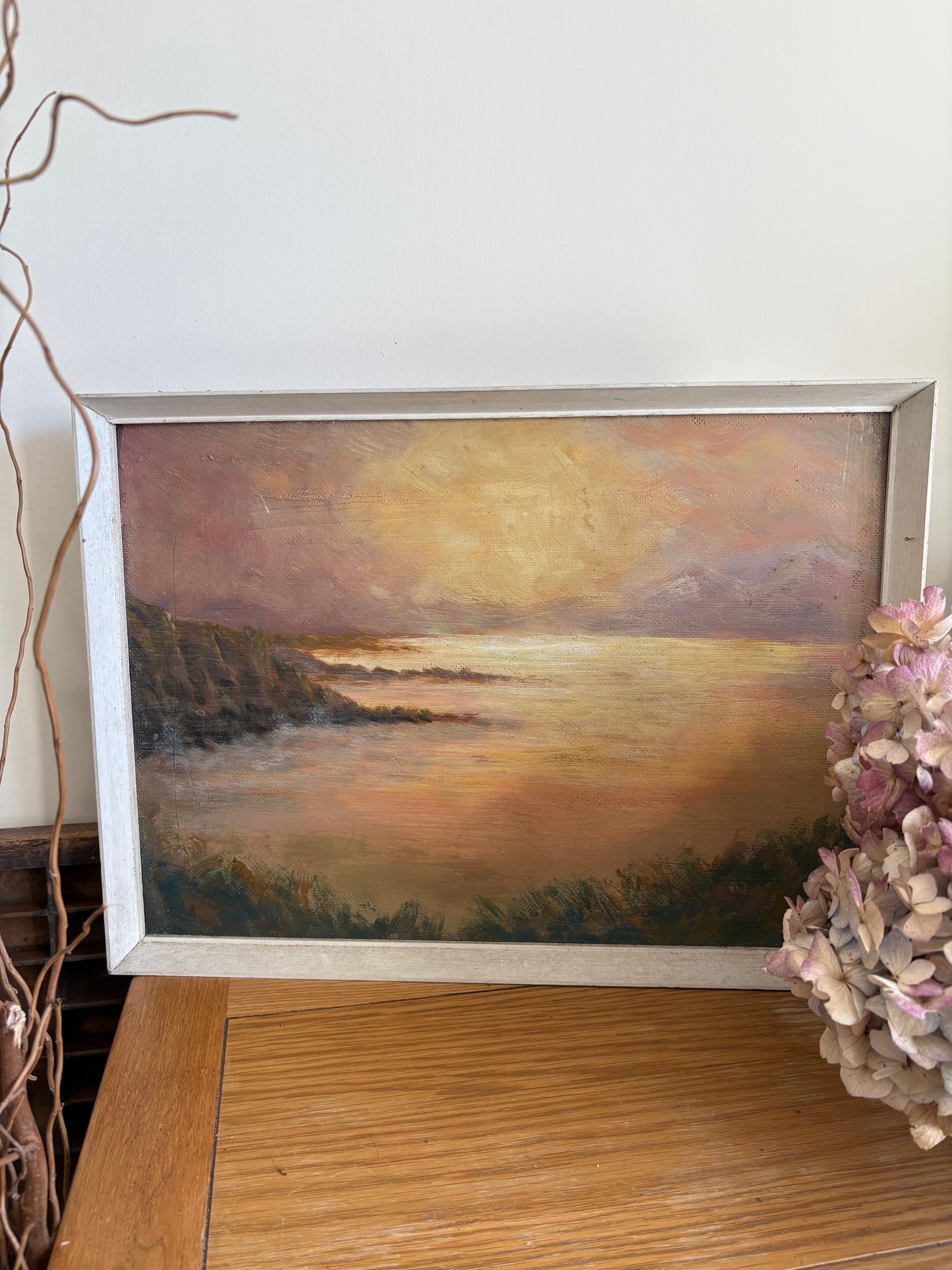 Sunset Seascape Vintage Oil painting also painted verso