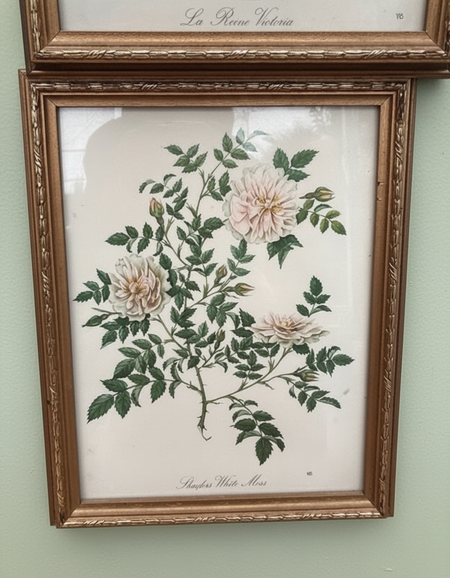 A set of four Vintage floral botanical prints in gold frames and glazed￼