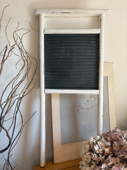 Vintage White Wooden and Metal Washboard