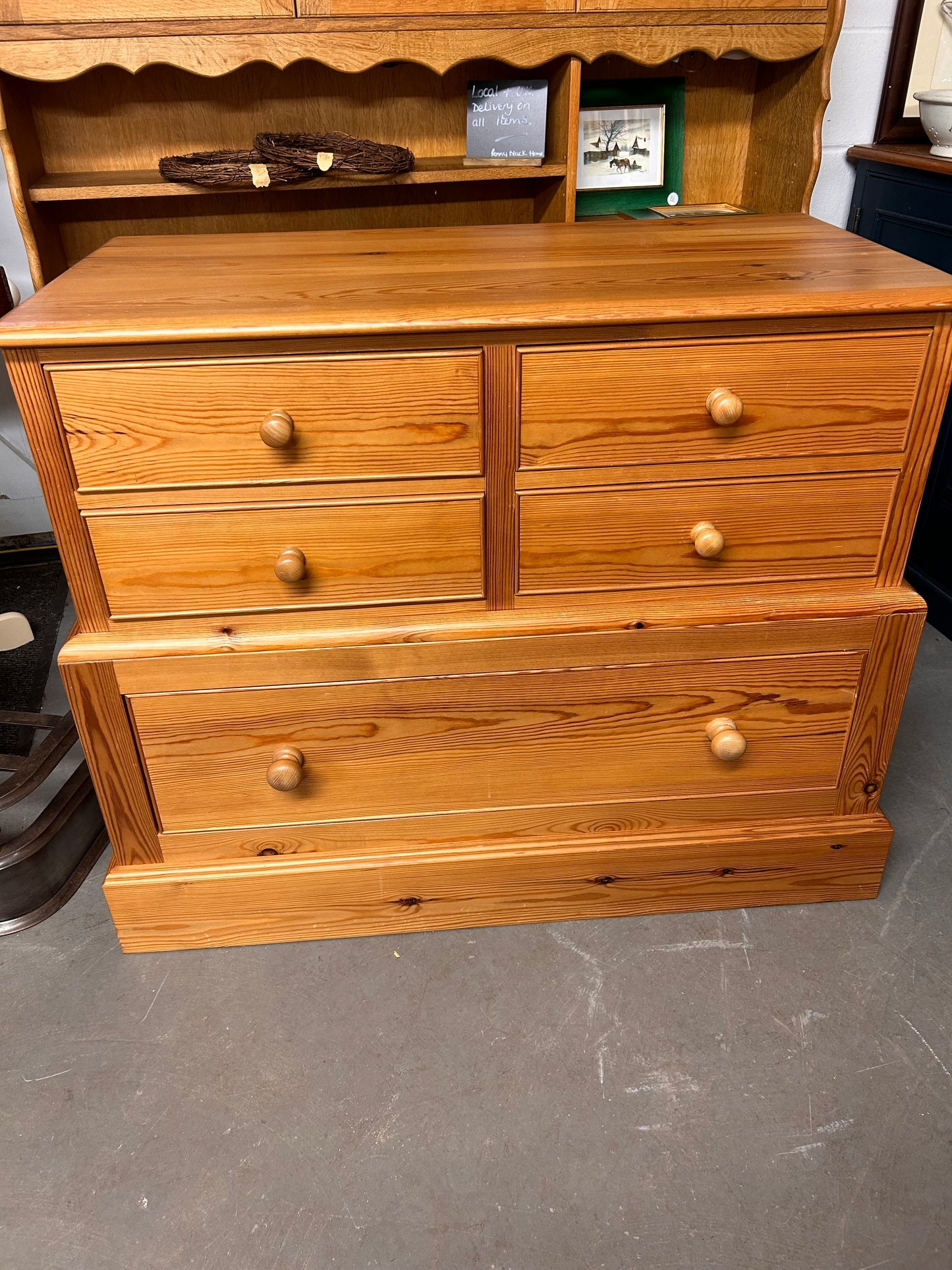 A preloved vintage good quality pine chest of drawers.