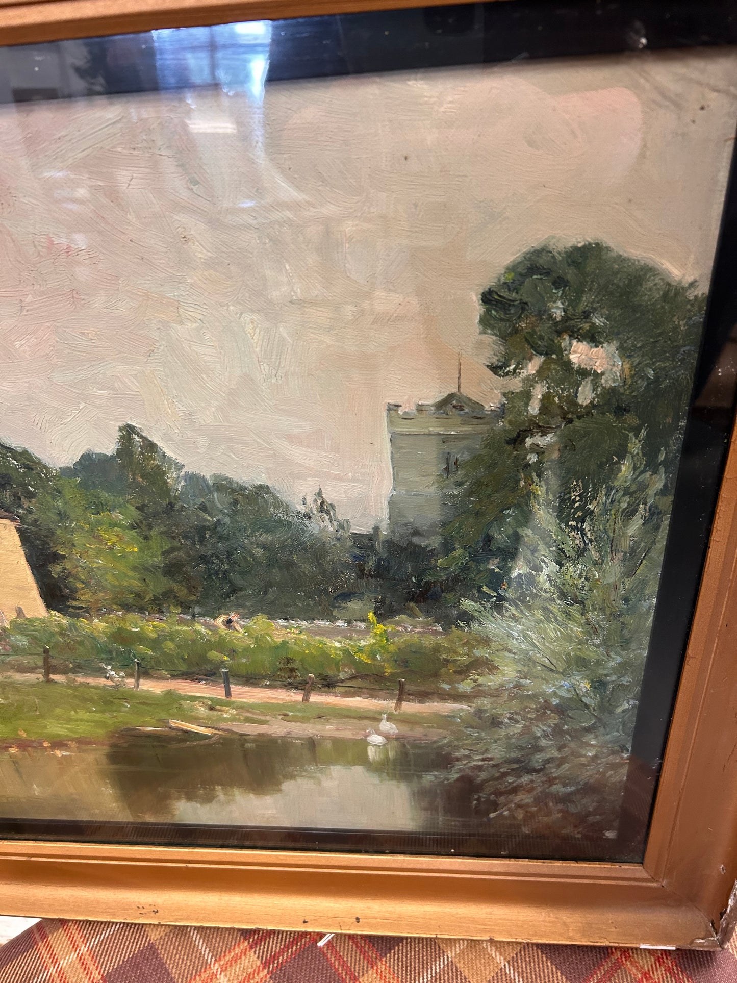 Antique Oil on Canvas Country Landscape scene Framed Glazed