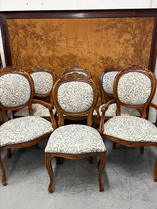 Set of six beautiful 20th century upholstered walnut dining chairs