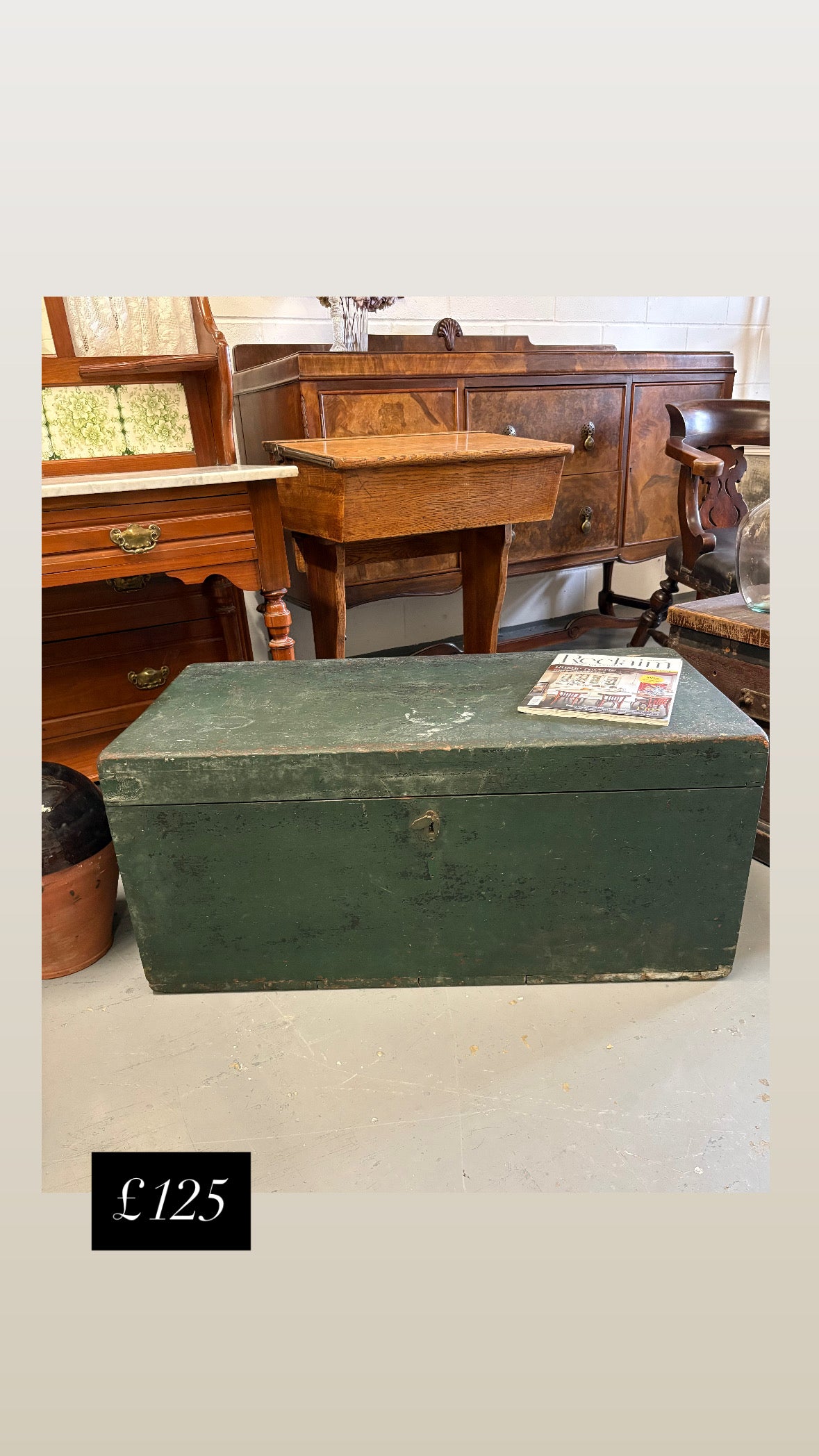 Green vintage wooden carpenters tool chest great coffee table and storage