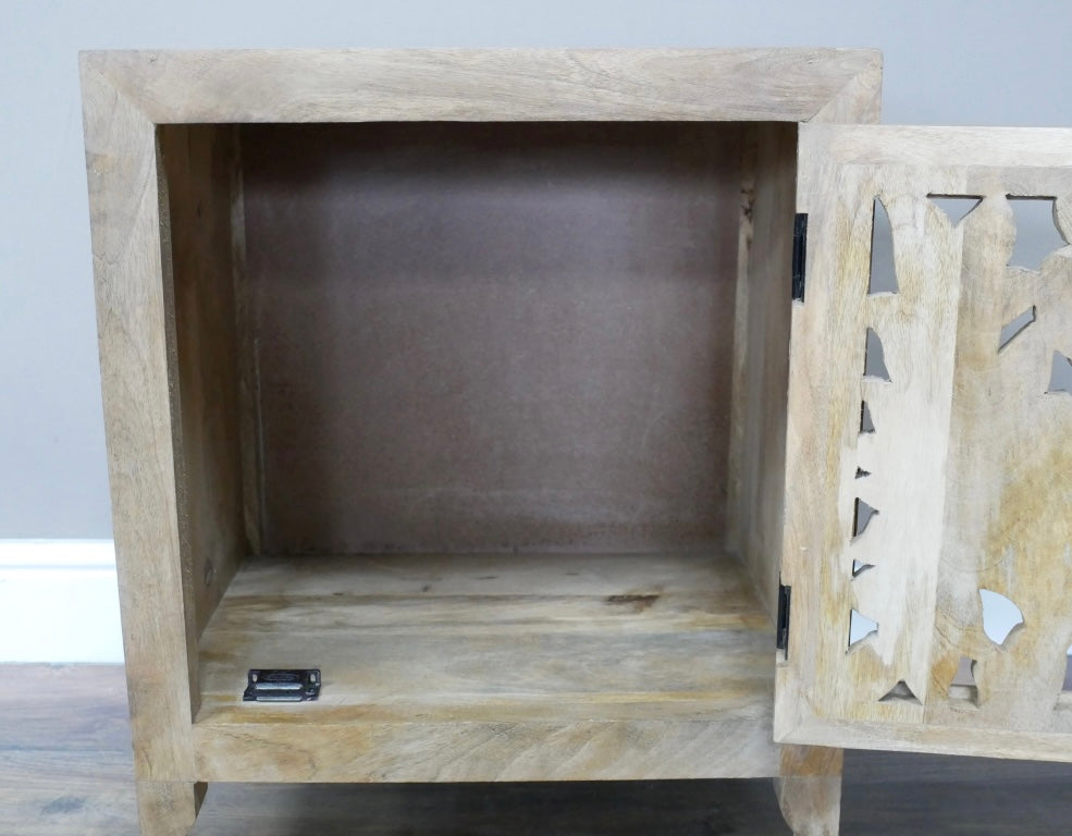 Decorative Carved Solid Wood Bedside Table cupboard storage