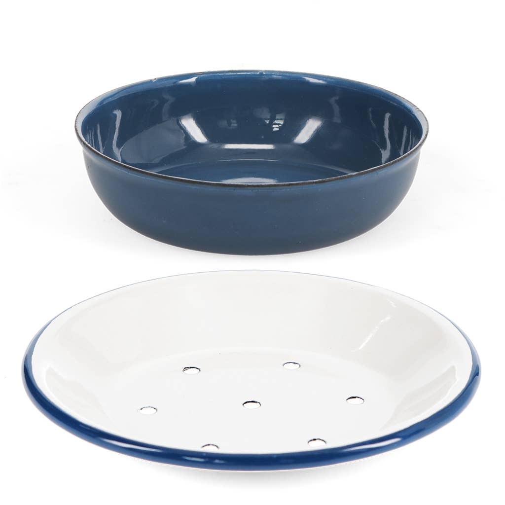 Round two-part enamel soap dish - Navy Blue
