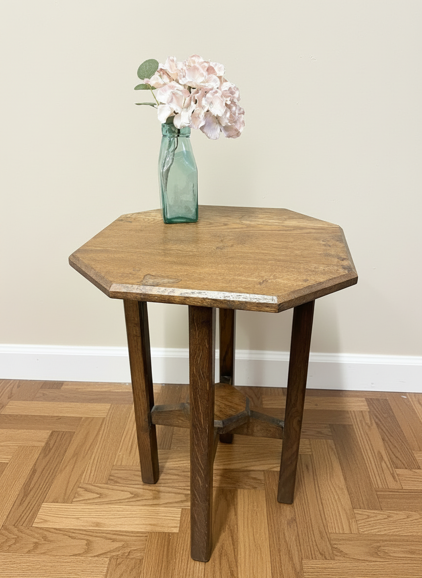 Heavy Art Deco occasional table with square legs and undertier