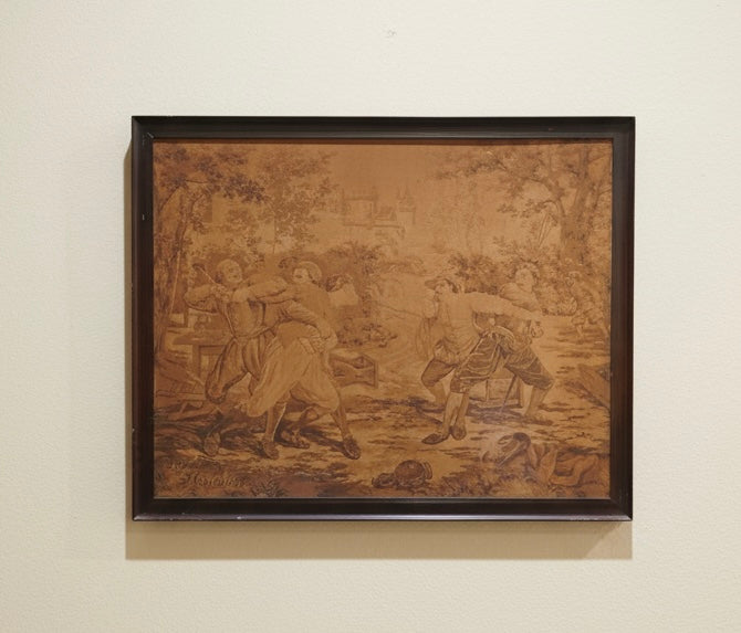 Impressive Large Decorative French tapestry panel in a Black Painted Frame