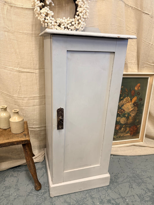 Antique Victorian Pine bedside pot cupboard Country Farmhouse style - Shabby grey paint