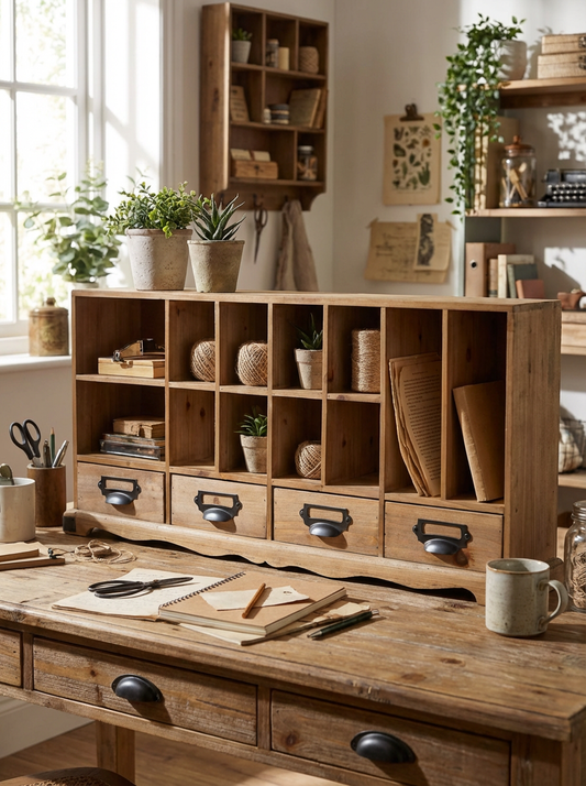 Vintage Style table top wooden pigeon hole storage unit