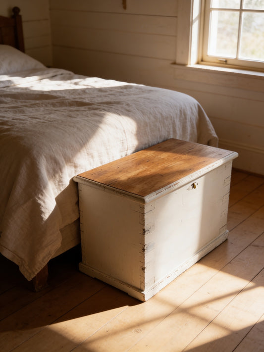 Old Victorian painted shabby pine blanket box / trunk / coffee table / storage chest