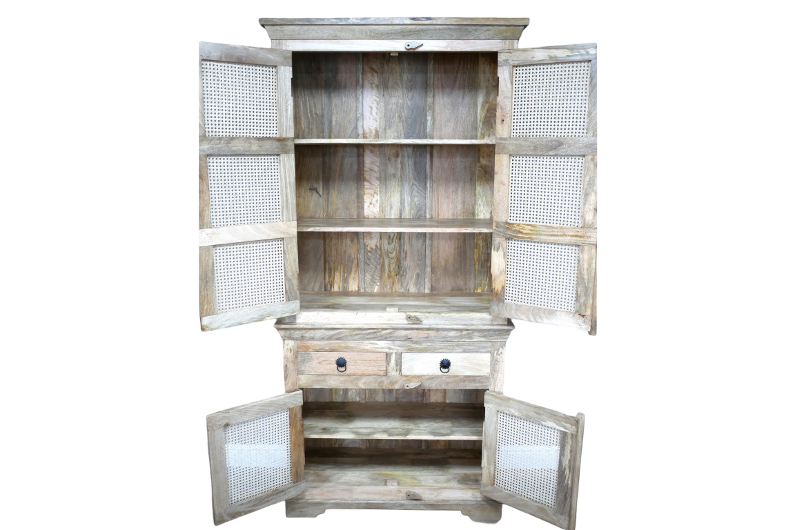 Rattan and Wood Cabinet Living room Storage kitchen Pantry