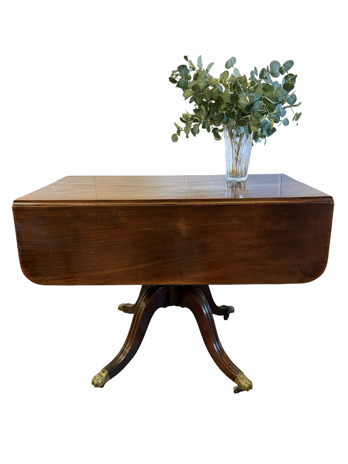 Regency Mahogany Sofa Table with fitted drawer on turned column Brass feet