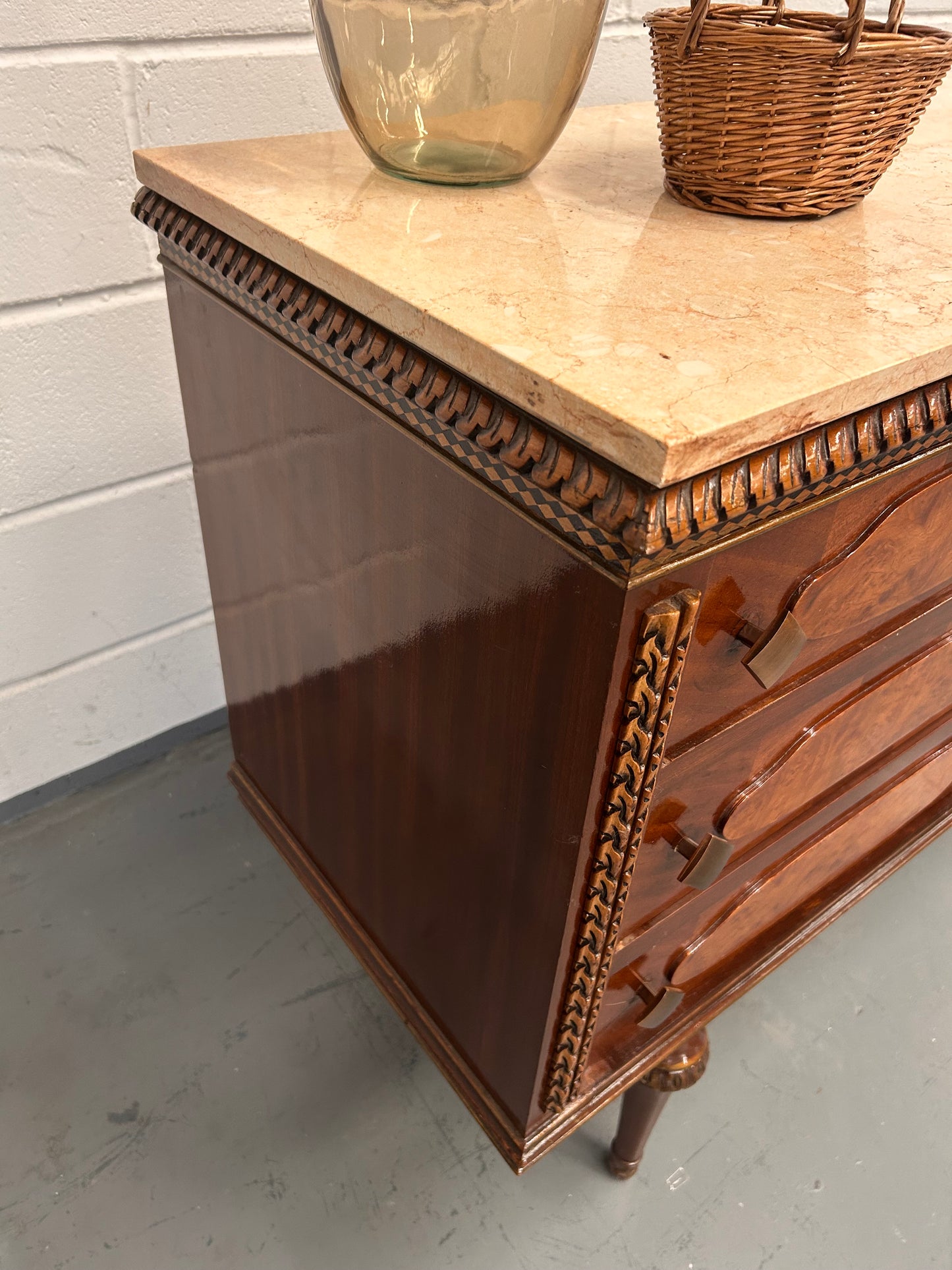 Vintage French marble topped sideboard with six drawers
