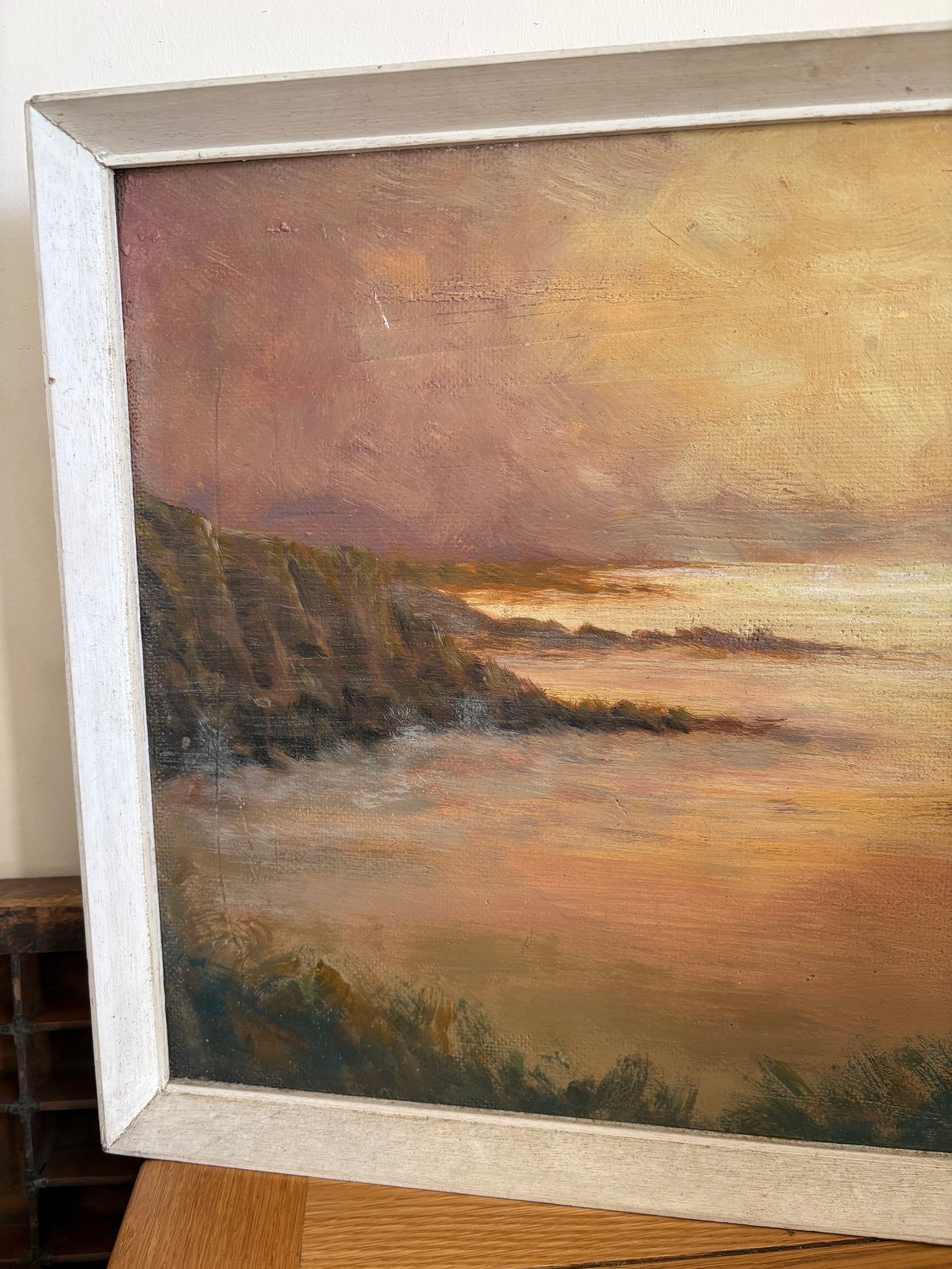 Sunset Seascape Vintage Oil painting also painted verso