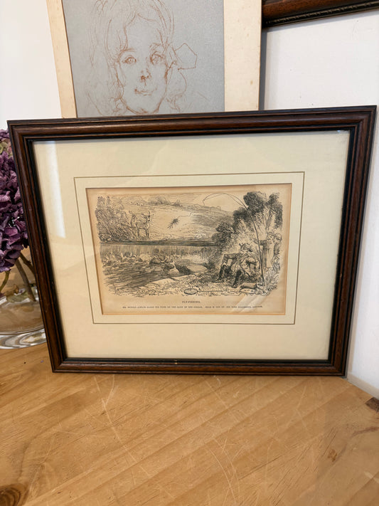 Fly Fishing Sporting Cartoon Style Humorous Vintage Illustration