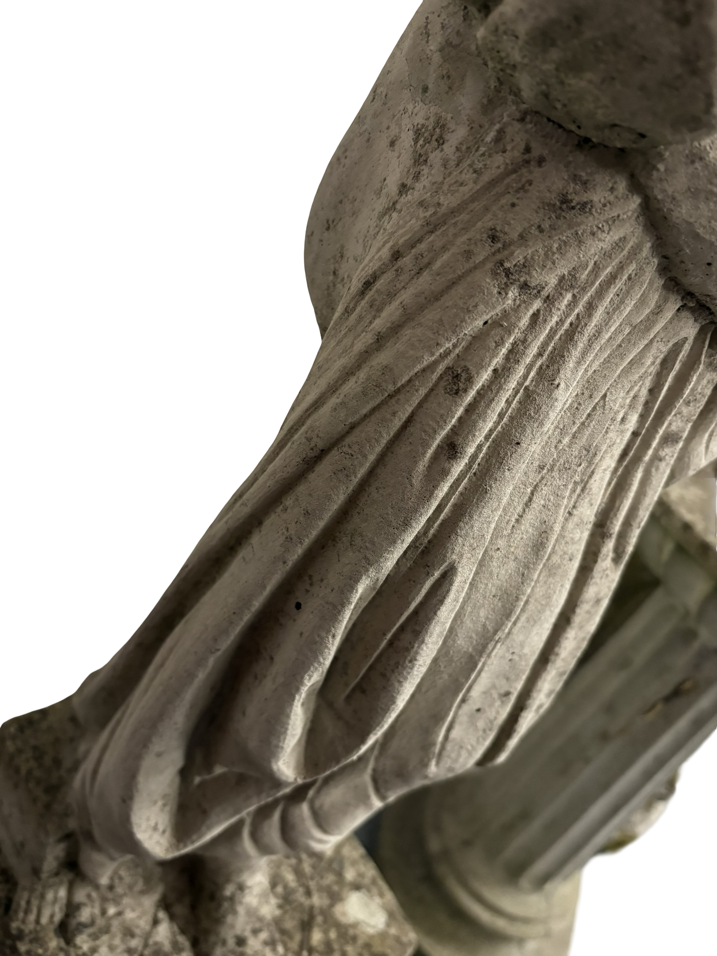 Weathered Antique Stone Shy Maiden Statue on pedestal