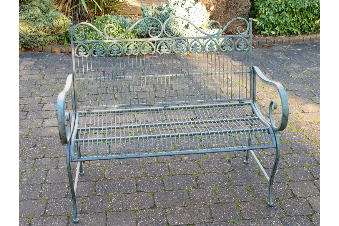 Garden Green Scroll Metal Patio Terrace Outdoor 2 seater Bench
