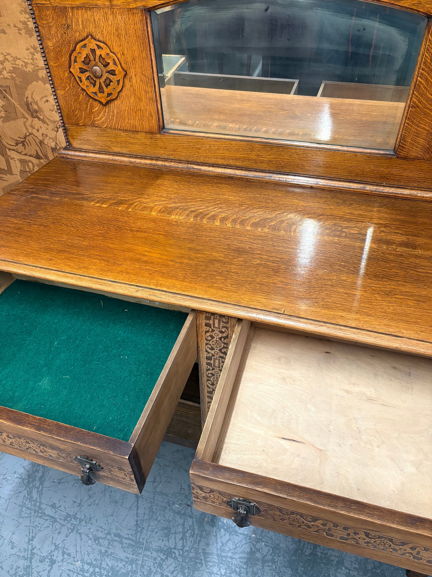 Antique Oak sideboard - Dresser Mirrored back - with Delivery