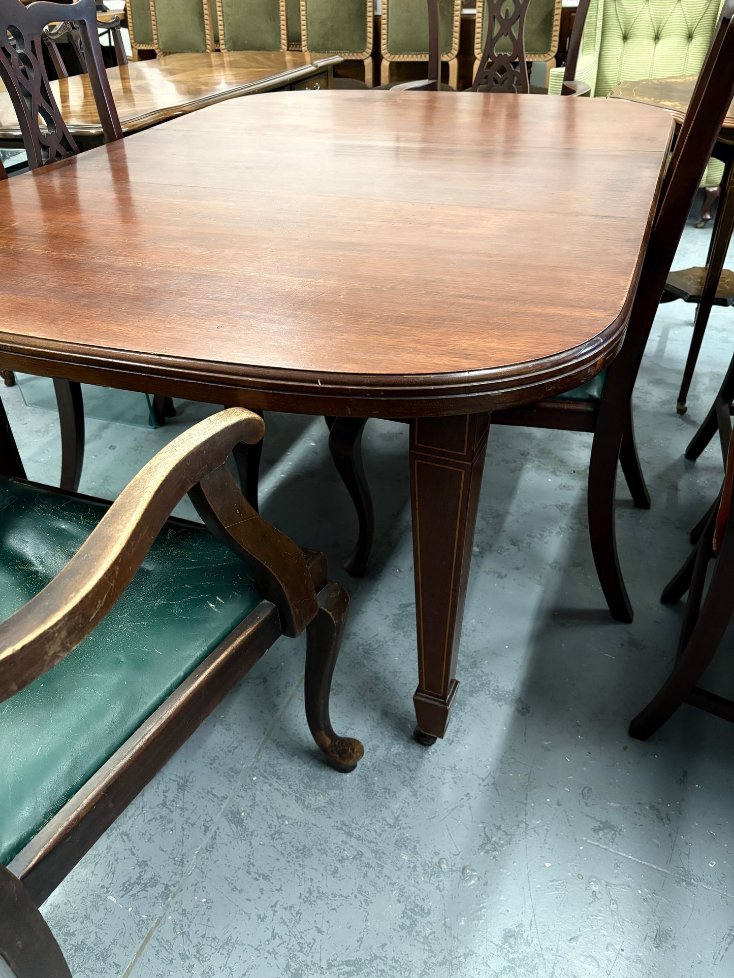 Edward VII Antique Mahogany Inlaid Dining Table and 4 Chairs