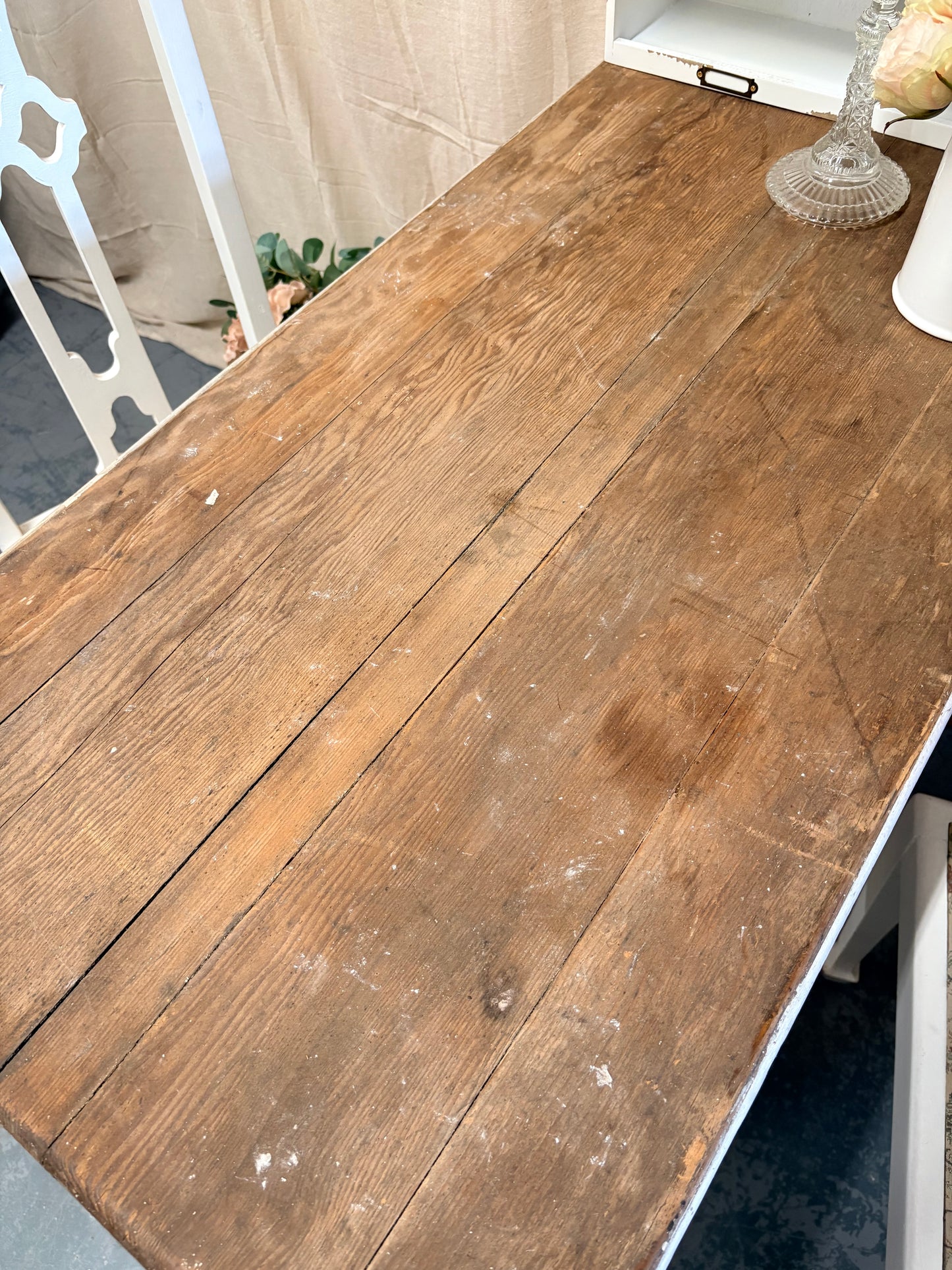 Victorian Pine Kitchen Table Single Drawer Solid Sturdy Shabby Painted