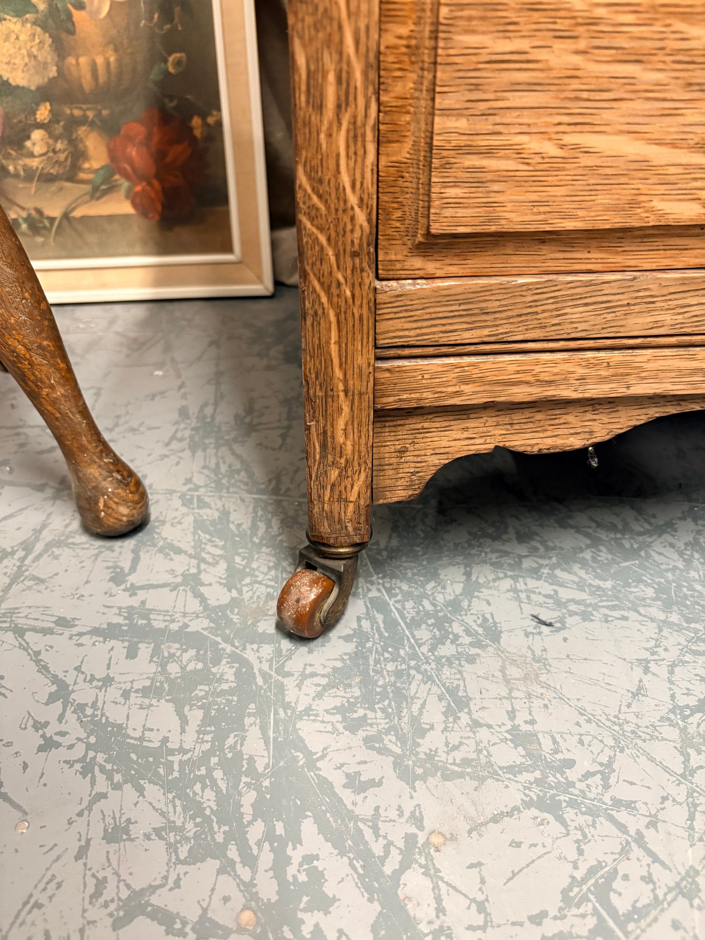 Antique Edwardian Oak Dressing Chest of Drawers with Mirror
