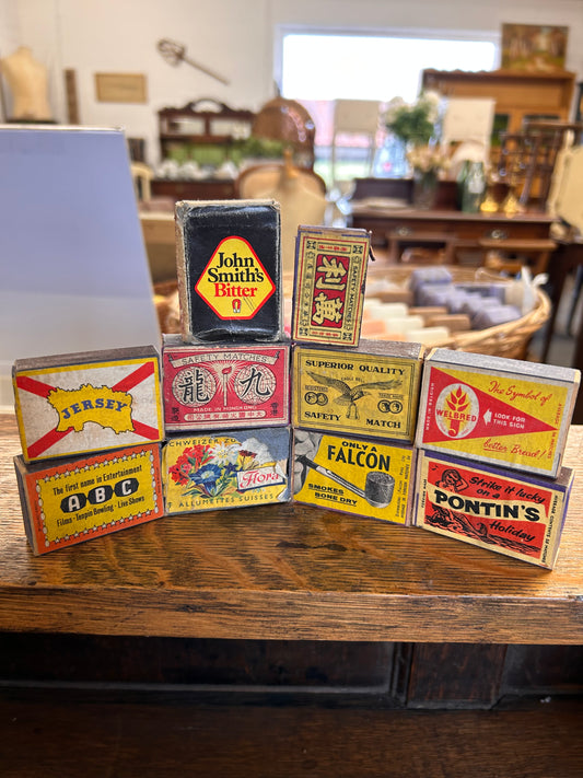 A collection of yellow vintage match boxes 10 in total great display item