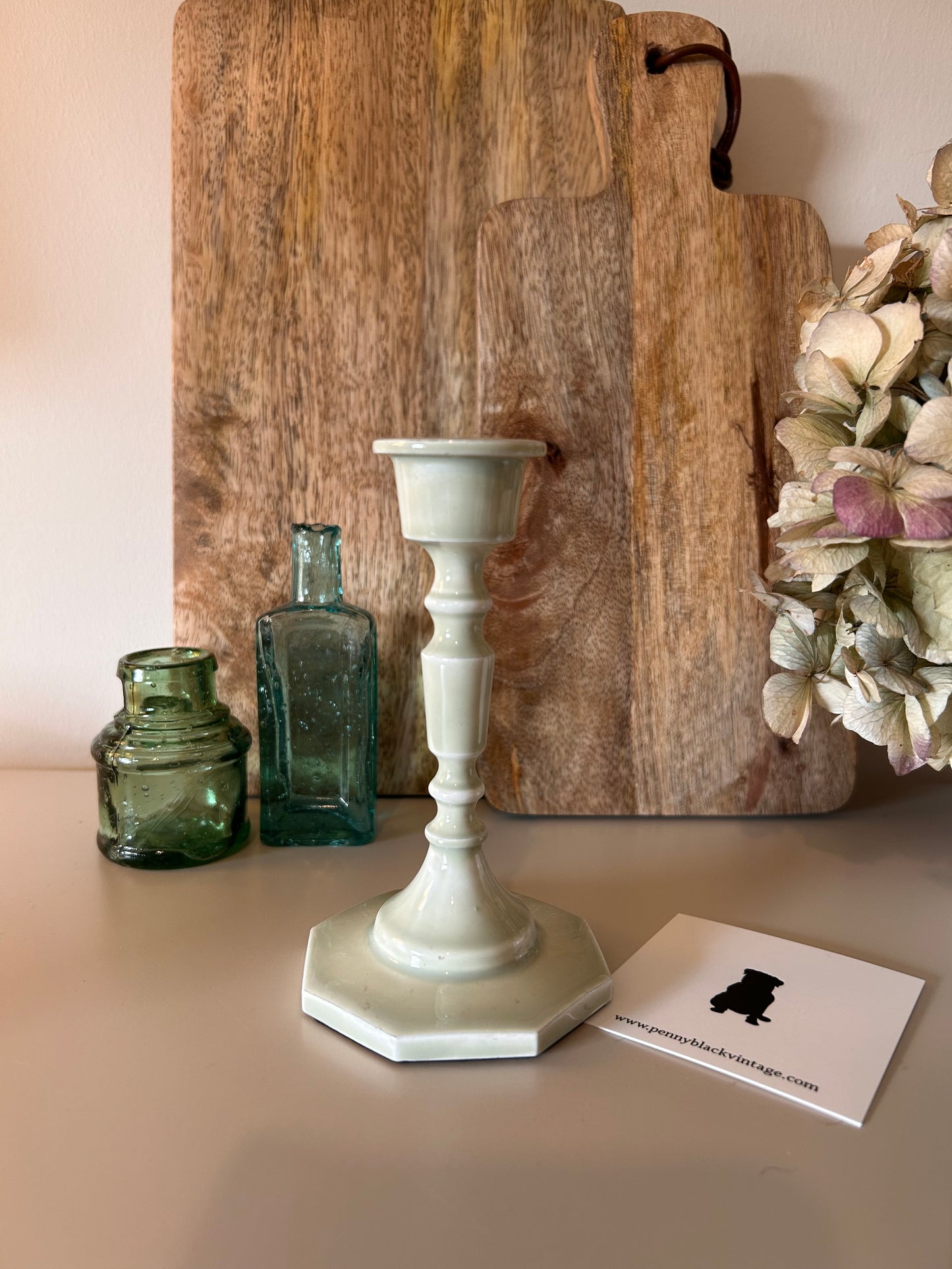 Vintage Style Green Enamel Candle stick holder