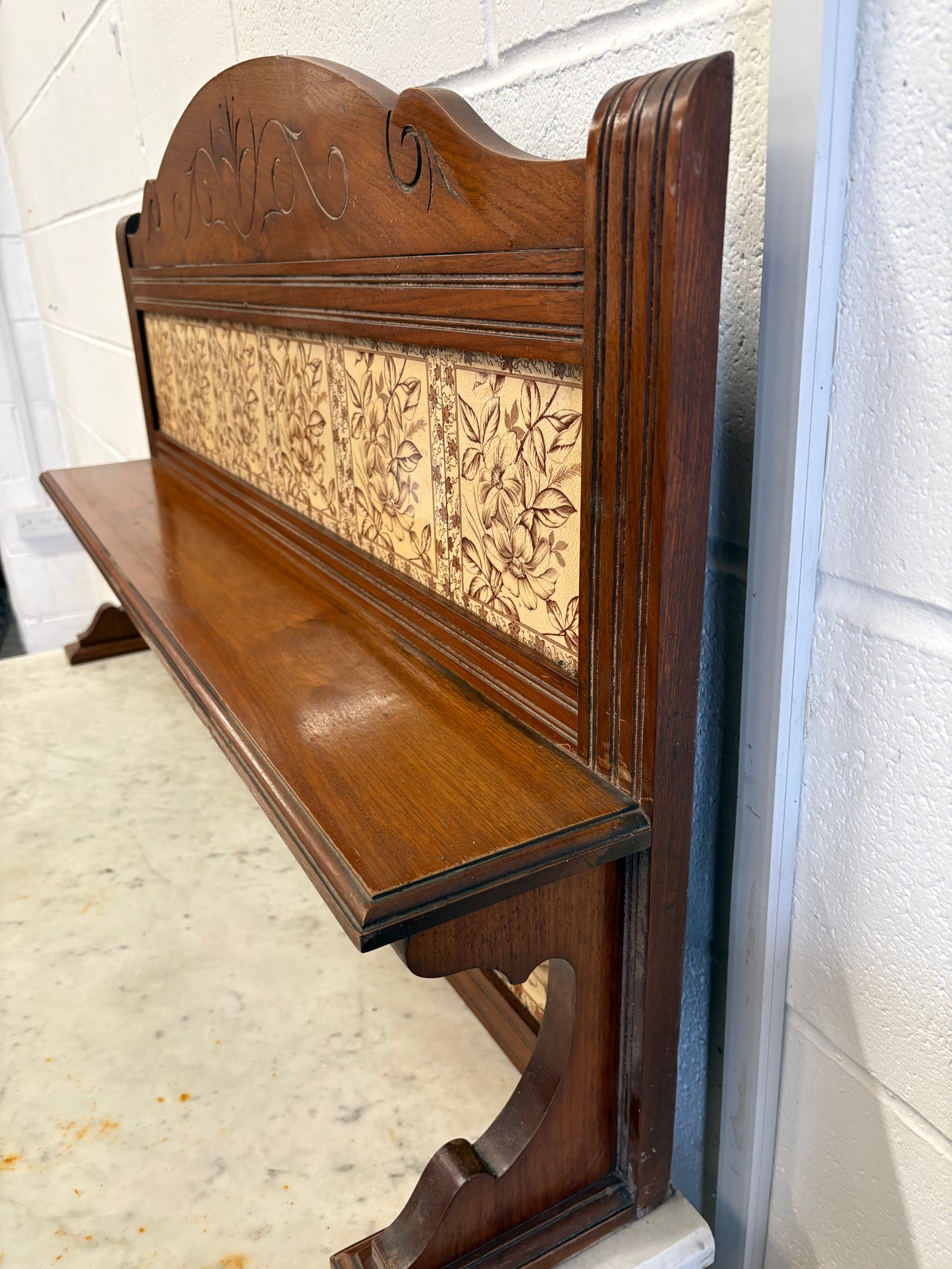 Edwardian Antique Marble top & Tiled back Washstand Side Console Table