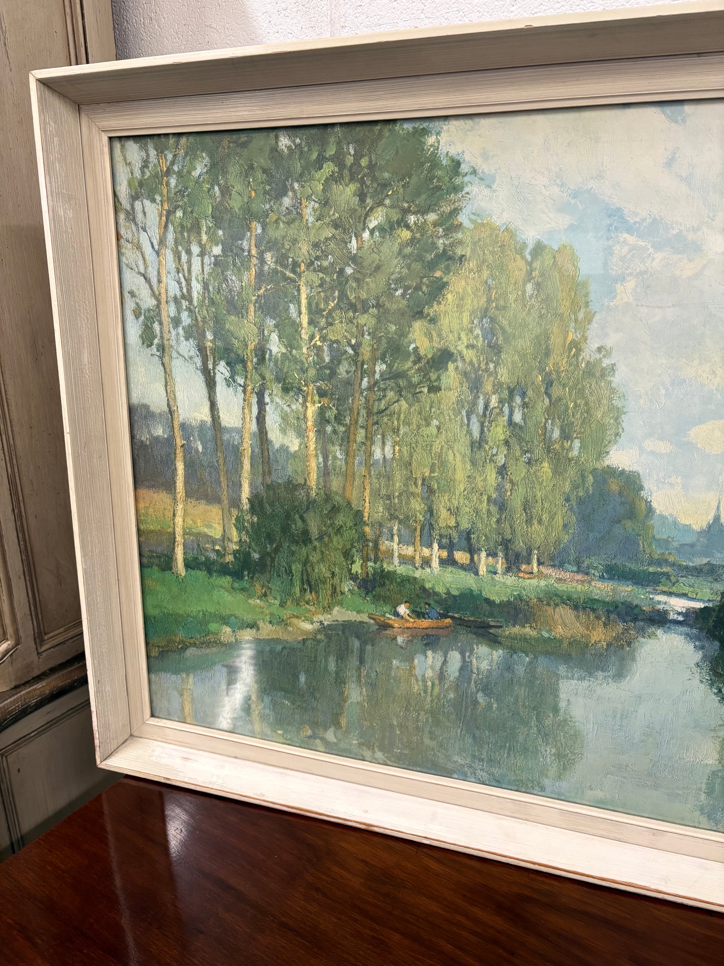 Large framed and glazed Vintage print river landscape scene 1950’s￼