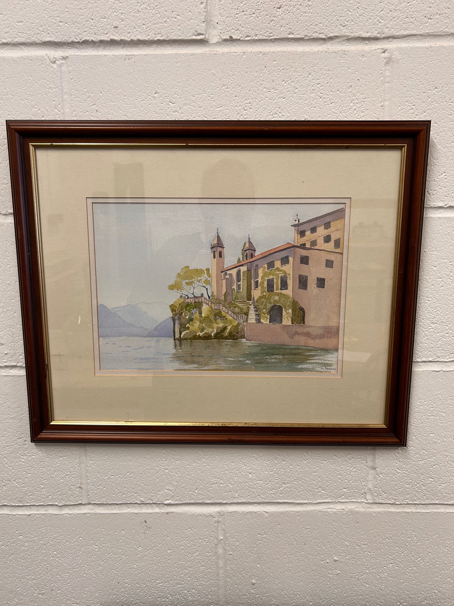 Lake Como Vintage framed and signed painting by Margaret Rhymes