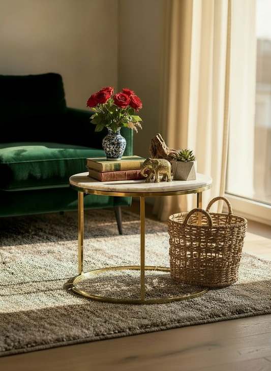 Gold Metal Side Occasional Drinks Table Marble top Classic design